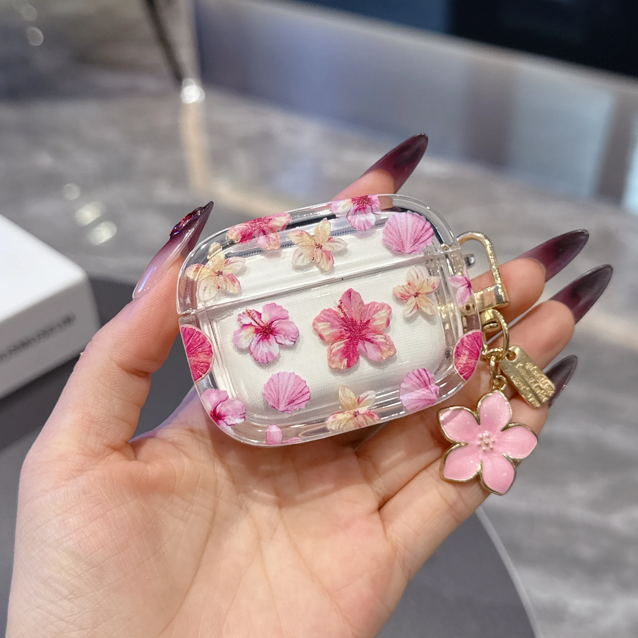Funda Bluetooth inalámbrica con patrón Floral glamuroso para AirPods1/2, AirPods 3/4 pro y pro2, fundas para auriculares de TPU con llavero