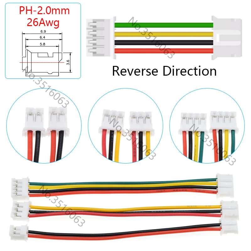 5/10 Uds Micro JST PH 2,0mm conector macho/hembra con Cable 100/200/300mm Cable 2/3/4/5/6/8/10P línea de puente de pines para Arduino - imagen 5