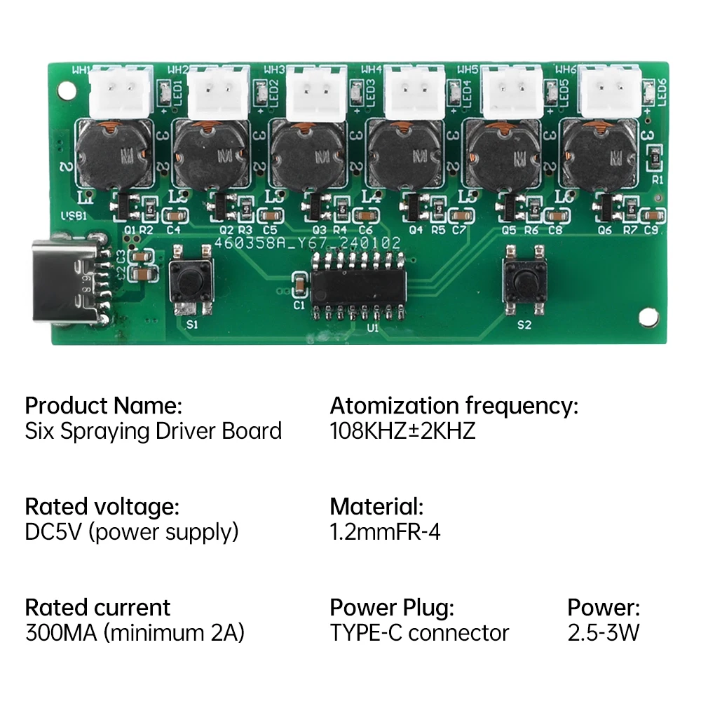 Módulo humidificador de pulverización DC5V 6, tablero de Control de atomización, atomizador ultrasónico DIY, interfaz tipo C, módulos de temperatura y humedad - imagen 2