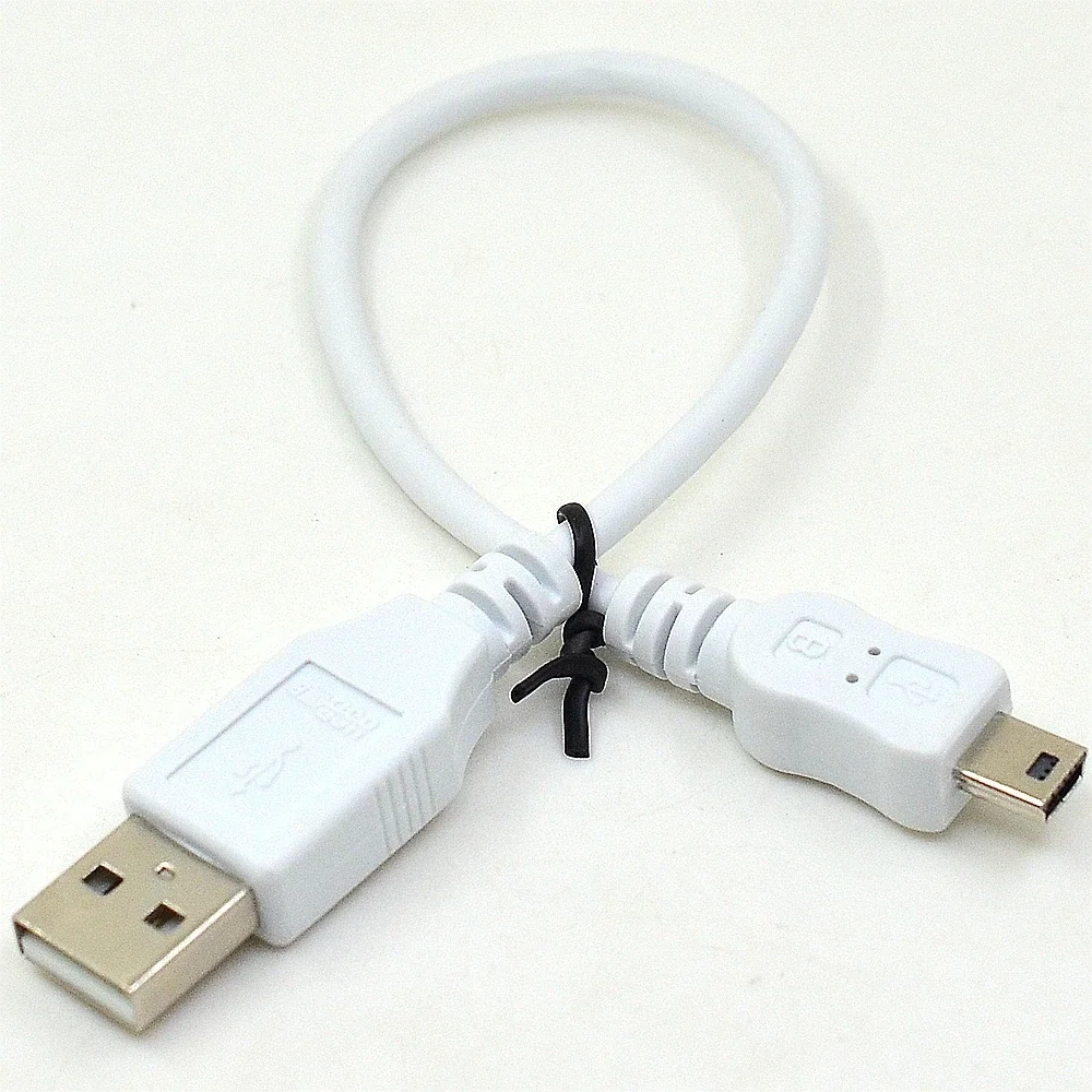 Cable Mini USB de 0,2 M, USB 2,0 A macho a Mini 5 pines B, Cable de carga de sincronización de datos blanco para reproductor MP3, cámara de disco duro, Mini altavoz