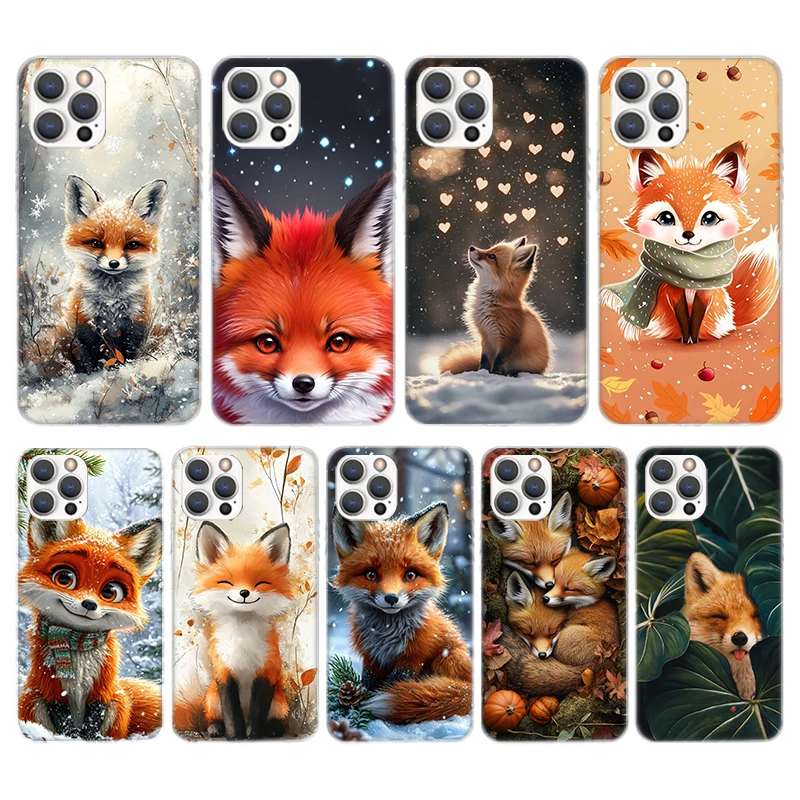 Funda de teléfono con llamada de silicona Animal Fox para iPhone 11 12 Mini 13 Pro X XS Max XR 7 8 Plus 6 6S 5 5S SE 2020