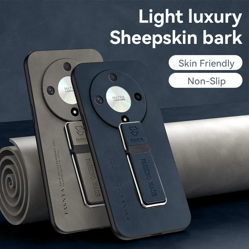 Funda de teléfono con soporte magnético de cuero suave de piel de oveja a la moda de lujo para Honor X9B, funda protectora trasera con soporte para Honor X9B - imagen 3