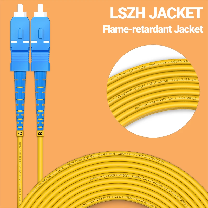 AMPCOM SC a SC UPC Cable de conexión de fibra óptica monomodo dúplex SMF 9/125μm Cable de fibra óptica insensible de 2,0mm de curva monomodo - imagen 2