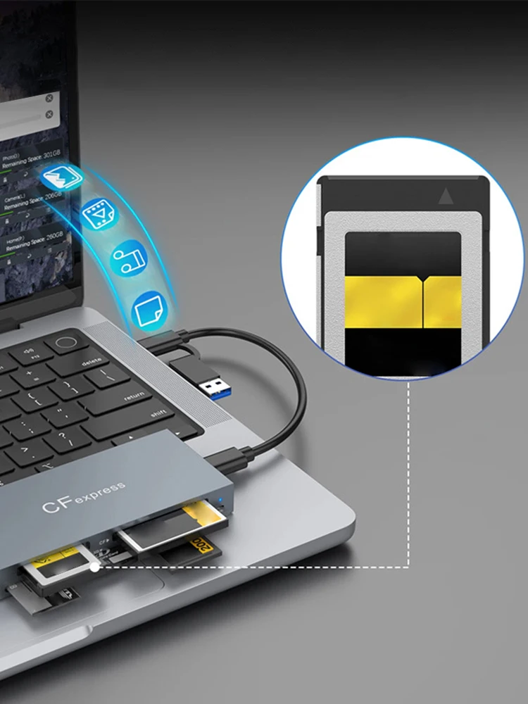 Lector de tarjetas 6 en 1 CFexpress tipo B/CF/XD/MS/SD/TF CF Express B adaptador de lector de tarjetas de 10 Gbps con Cable para sistema operativo Windows XP - imagen 5