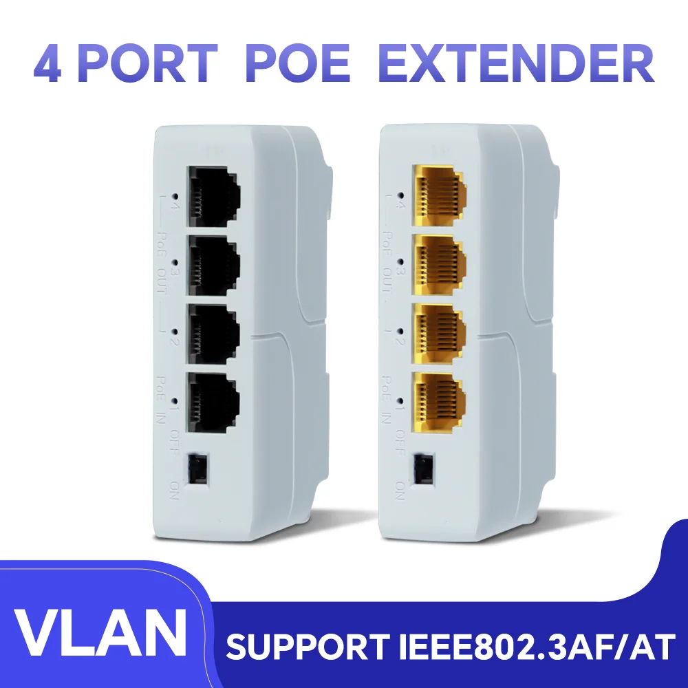 Repetidor de interruptor de red Gigabit, extensor POE de 4 puertos, 100/1000M, IEEE802.3af/at, Plug & Play para conmutador PoE, NVR, cámara IP AP - imagen 2
