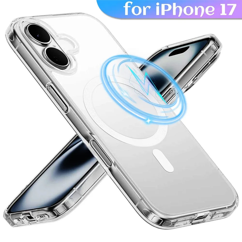 Funda de teléfono con protección magnética para iPhone 17/ 17Pro/17 Air/17Pro Max, cubierta transparente MagSafe magnética de grado transparente a prueba de golpes