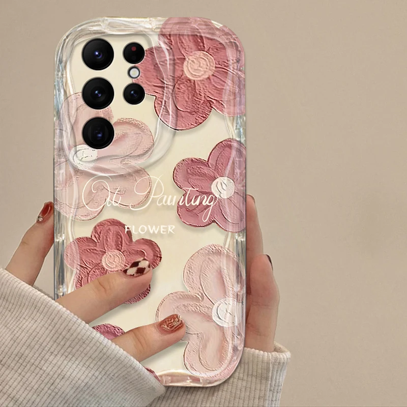 Pintura al óleo flor 3D onda caso para Samsung Galaxy S24 Ultra S23 S22 Plus S21 S20 FE A25 A55 A35 A15 A16 A05 A05S A06 cubierta - imagen 3