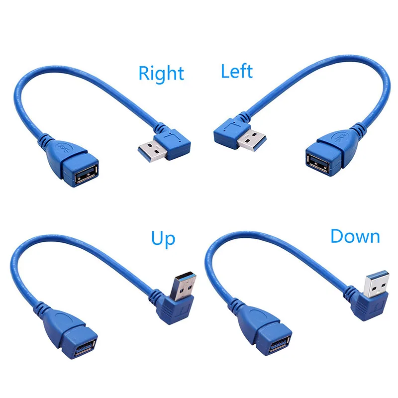 Adaptador USB 0,2 macho a hembra para ordenador portátil, Cable convertidor de ángulo recto Vertical de 90 grados, Color azul y negro, 3,0 M - imagen 2