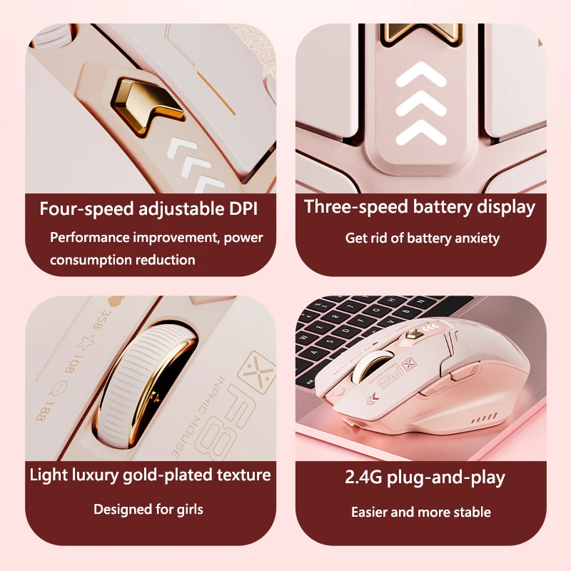 Inphic nuevo ratón silencioso inalámbrico F8 II 2,4G batería recargable pantalla de energía ratón inalámbrico para niñas - imagen 5