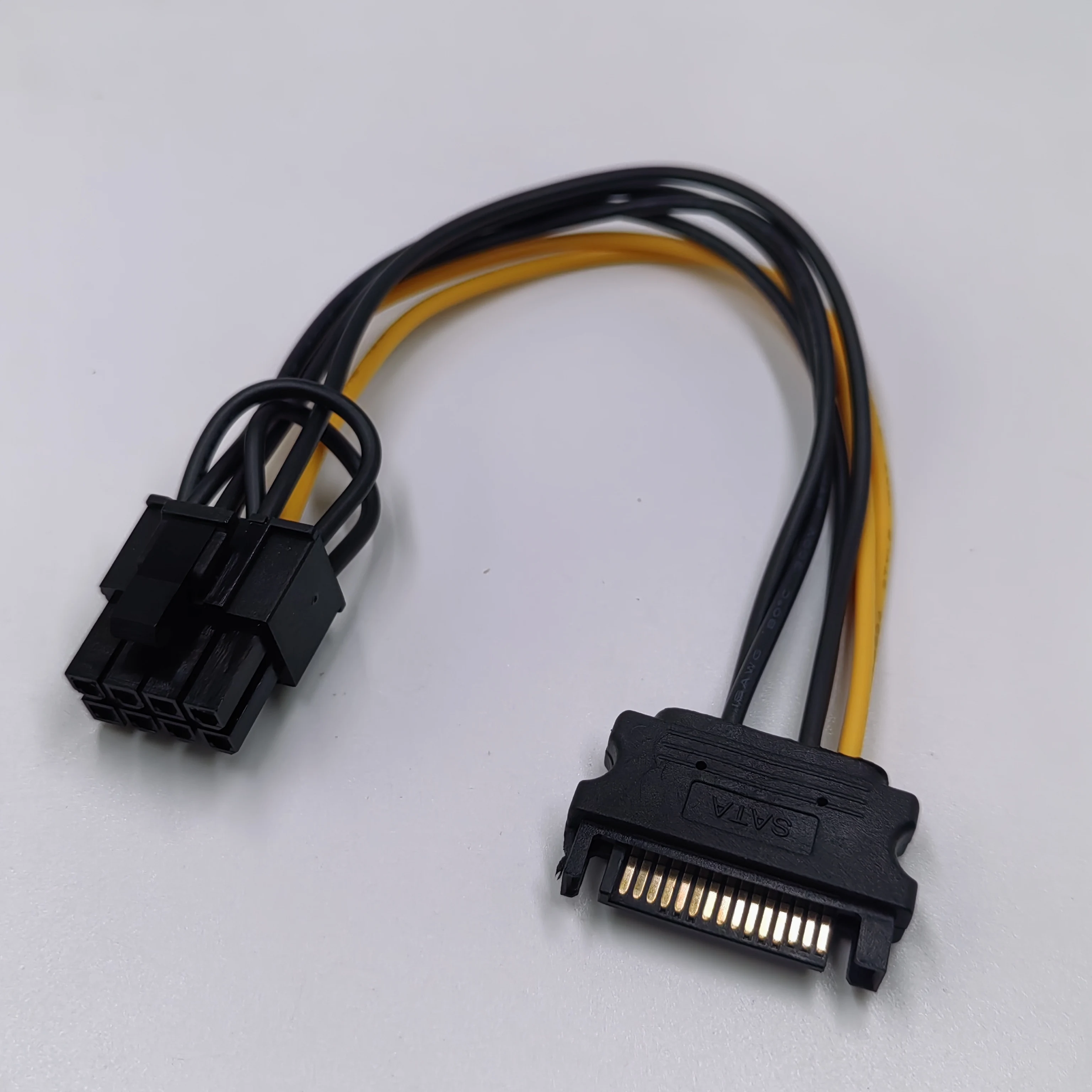 Cable adaptador individual SATA de 15 pines a 8 pines (6 + 2) Powr, fuente de alimentación PCI-E SATA de 20cm, cable de 15 pines a 8 pines para minería BTC