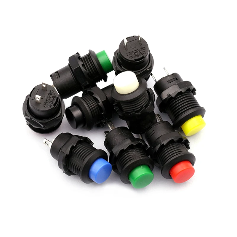 6 uds DS-428/427 PBS-11B 12MM interruptor de botón de plástico autoblocante momentáneo 3A 125V 1.5A 250V AC 2 pines 6 colores - imagen 4