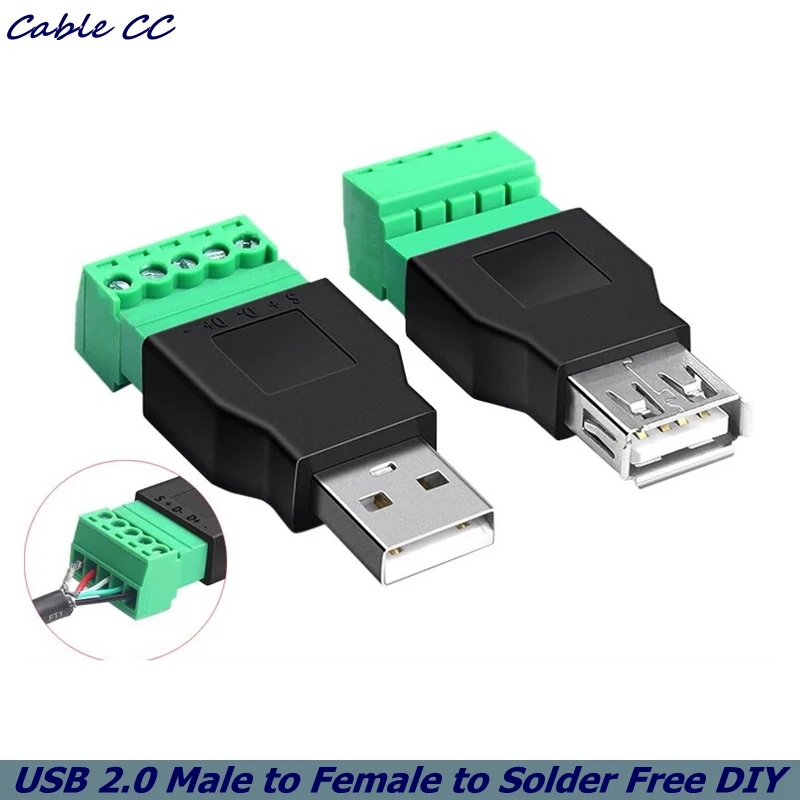 USB 2,0 tipo A macho/hembra a conector de tornillo de 5 pines conector USB con escudo Terminal sin soldadura enchufe DIY