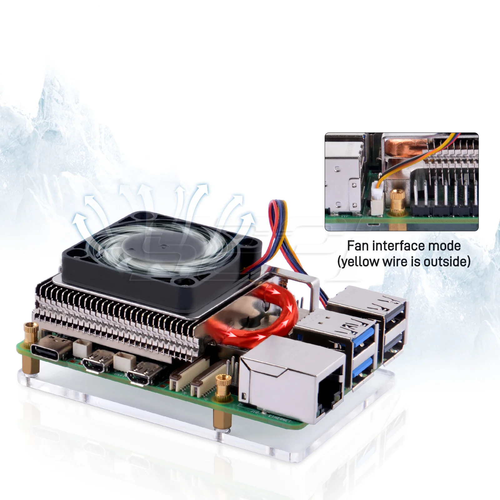 Enfriador de torre de hielo ultradelgado 52Pi para Raspberry Pi 5, ventilador de CPU - imagen 3