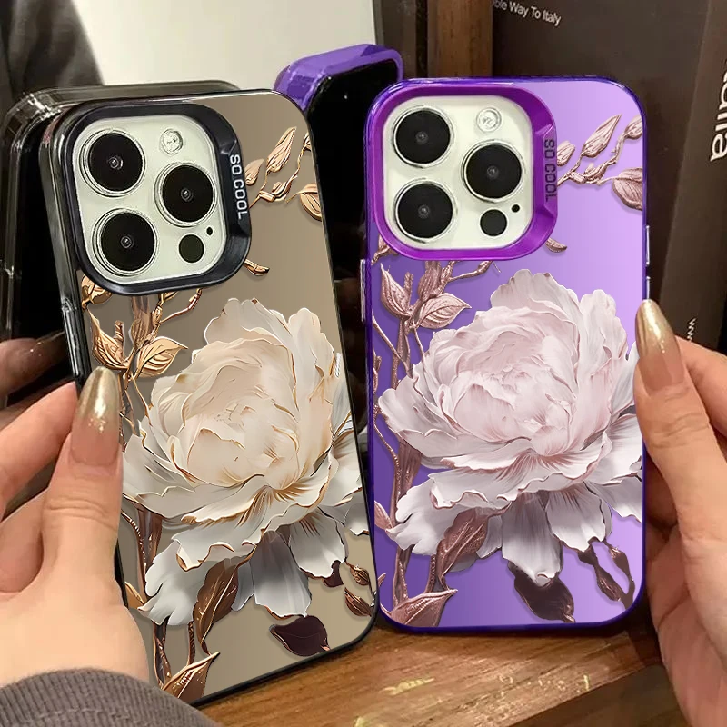 Funda rosa dorada con flor de loto para Samsung Galaxy S23 S24 S25 S22 Ultra S21 Plus FE A56 A36 A26 5G A16 A06 4G Note 20