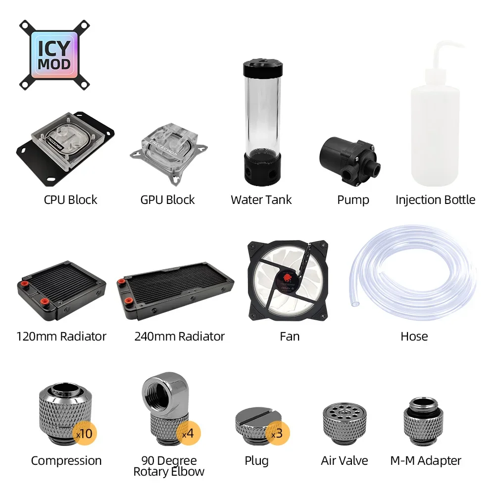 FREEZEMOD-Kit de tubo blando para enfriador de agua, juego de tubos de manguera de 120mm, 240mm, 360mm, radiador de refrigeración por agua, ventilador MOD RGB, paquete de bloque de CPU Simple - imagen 2