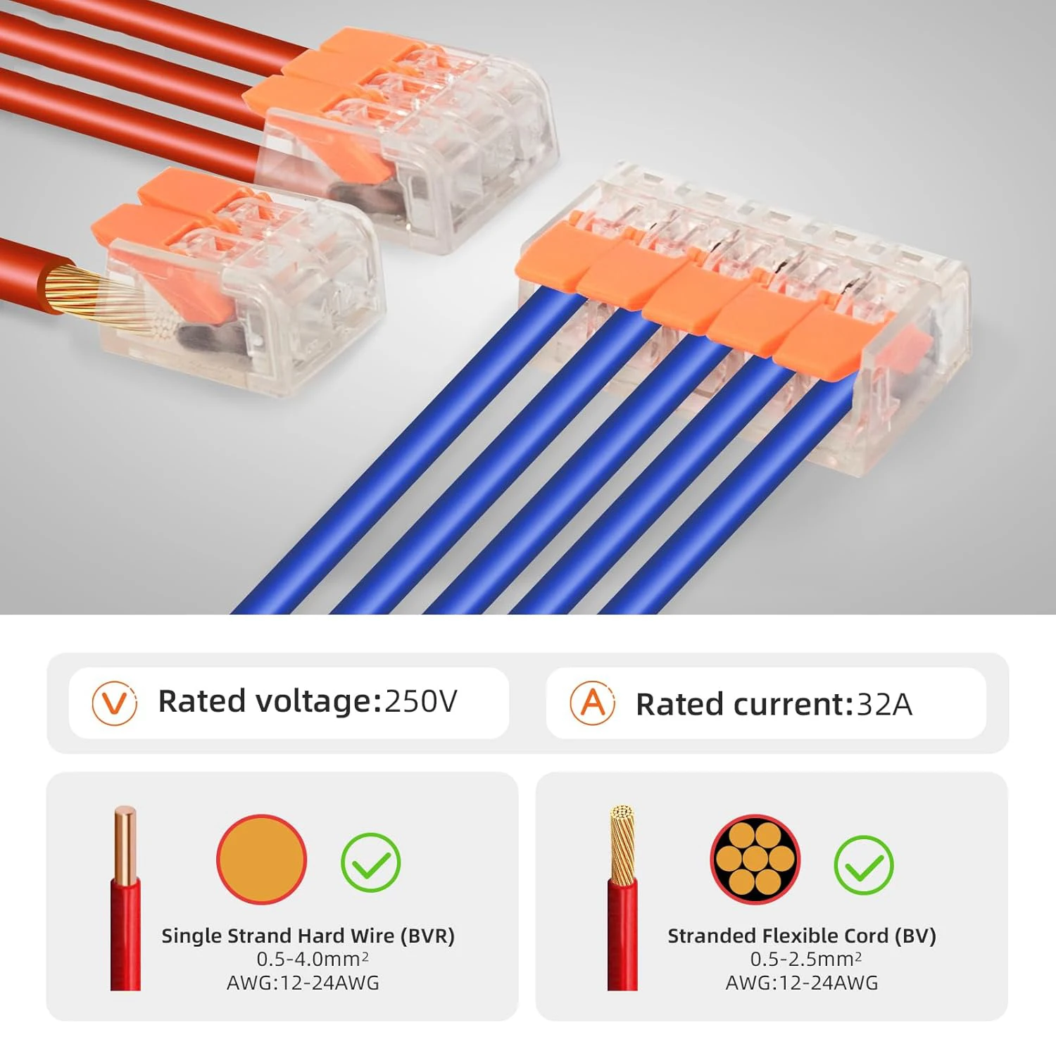 Kit de conectores de cable de palanca, 90 Uds., empalme compacto transparente, conectores eléctricos de conducción 2/3/5 push-in para fácil cableado - imagen 4