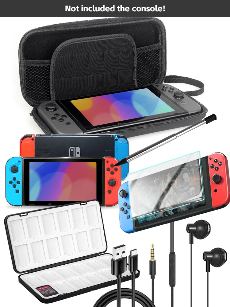 Funda protectora para Nintendo Switch, Kit de accesorios para Nintendo Switch con estuche de transporte de viaje, Protector de pantalla - imagen 4