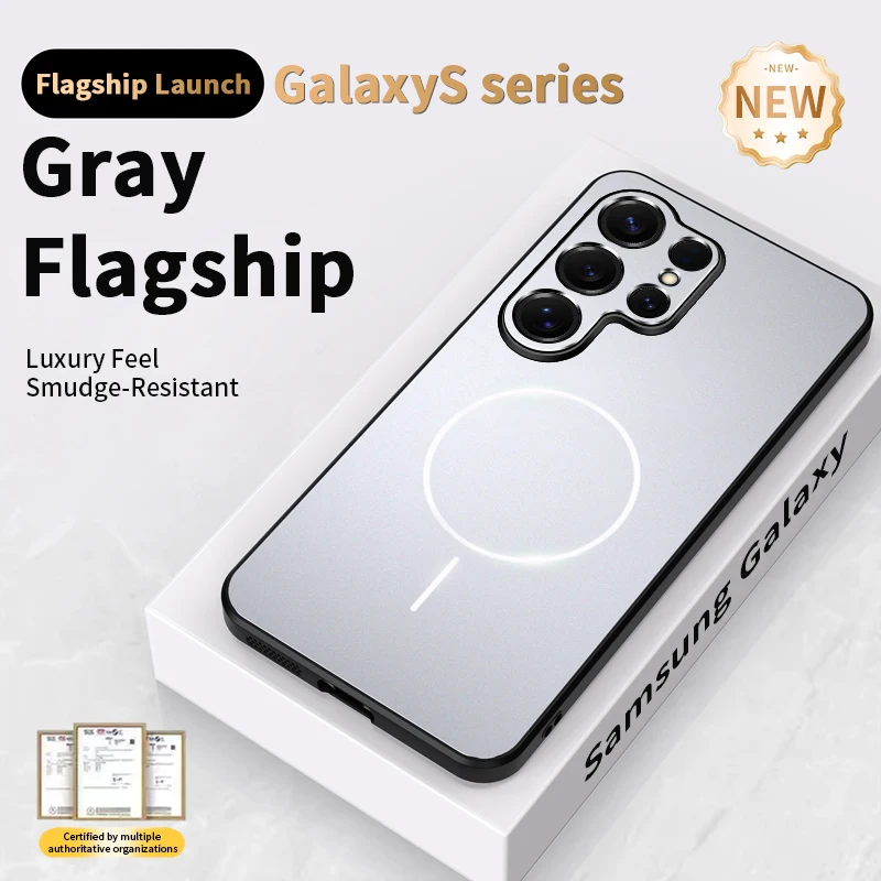 Funda magnética de carga inalámbrica de vidrio y Metal mate para Samsung Galaxy S25 S24 Ultra S23 Plus, cubierta dura a prueba de golpes para PC - imagen 2