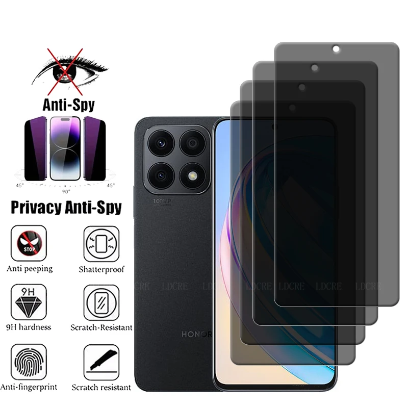 4 Uds para Honor X8A vidrio para Huawei Honor X8A Protector de pantalla protectora antiespía cubierta de privacidad pegamento vidrio templado Honor X8A - imagen 2