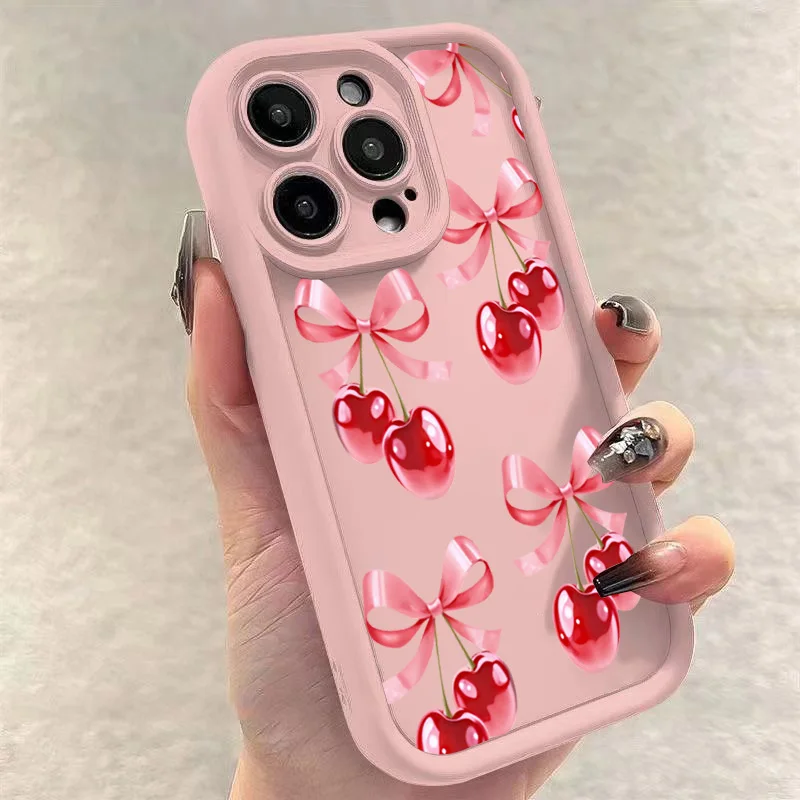 Funda para iPhone 17 16 fundas iPhone 15 11 12 13 14 16 Pro Max Air 16E 7 8 Plus SE2 Nudo de lazo flor de cerezo cubierta protectora rosa