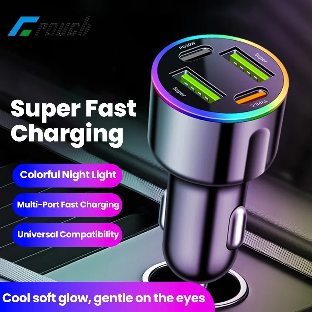 Cargador de coche colorido de 2/3/4 puertos, 60W, carga rápida, 2USB + 2PD, adaptador de cargador de teléfono para coche para iphone, Samsung, Huawei, Xiaomi - imagen 3