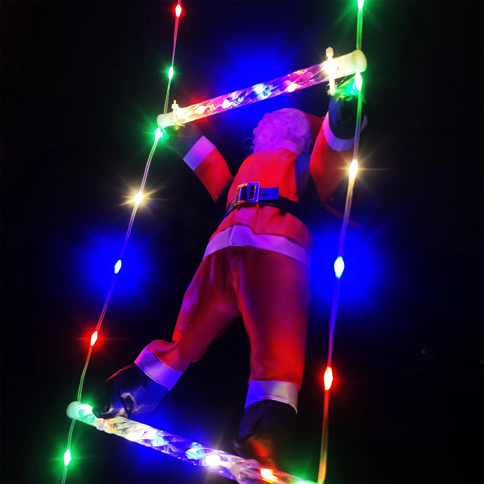 Papá Noel con Control remoto para escalar en escalera de cuerda, adorno navideño para interiores, decoración para exteriores, luces LED impermeables de Navidad - imagen 4