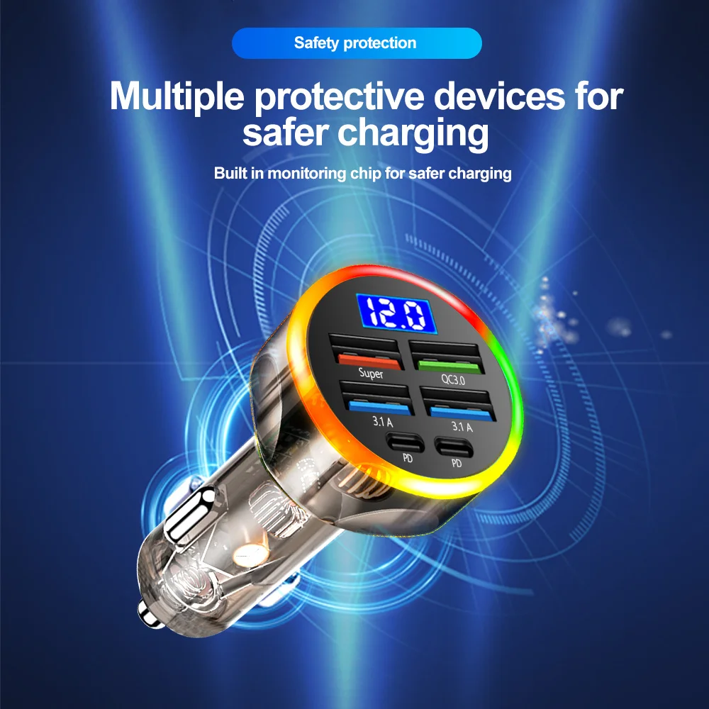 Cargador de coche USB C de 250W PD QC3.0 cargador de teléfono de coche de carga rápida para iPhone 15 Samsung Xiaomi encendedor de cigarrillos de coche de carga rápida - imagen 3