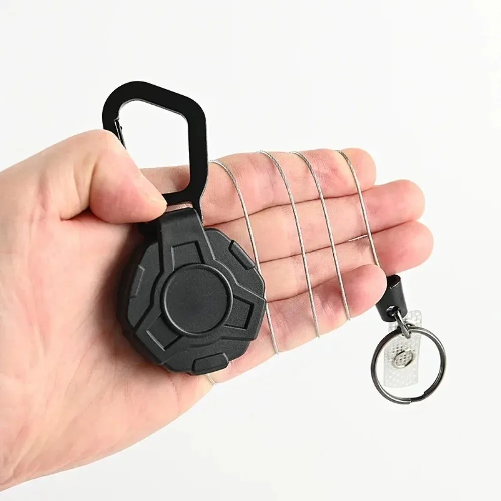 Paquete de 1-4 llaveros retráctiles, soporte de correa de carrete de tarjeta de identificación táctica resistente con cierre de Clip para teléfono, llavero de cable retráctil - imagen 2