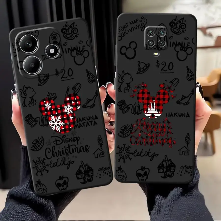 Funda de teléfono suave negra para Xiaomi Redmi Note 9S 7 8 10S 13 14 Pro Plus 12s 9 10 11 12 Pro 11s lindo Mickey Minnie Navidad