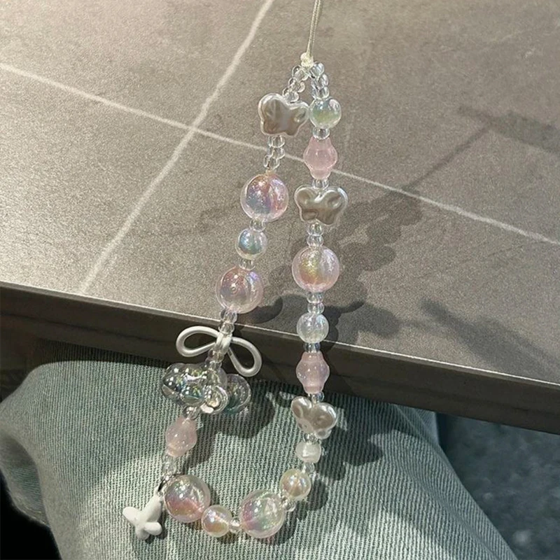 LLavero de cuentas de estrella de plata Y2K, dijes para teléfono, cordón de mariposa bonito, colgante de correa para teléfono móvil para mujer, accesorios para teléfono móvil - imagen 3