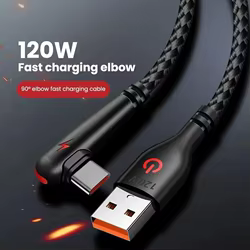 Cable USB a tipo C de 120W, codo de 90 grados, carga rápida para teléfono móvil, Cable de carga para teléfono Xiaomi Redmi Huawei Mate 40 30