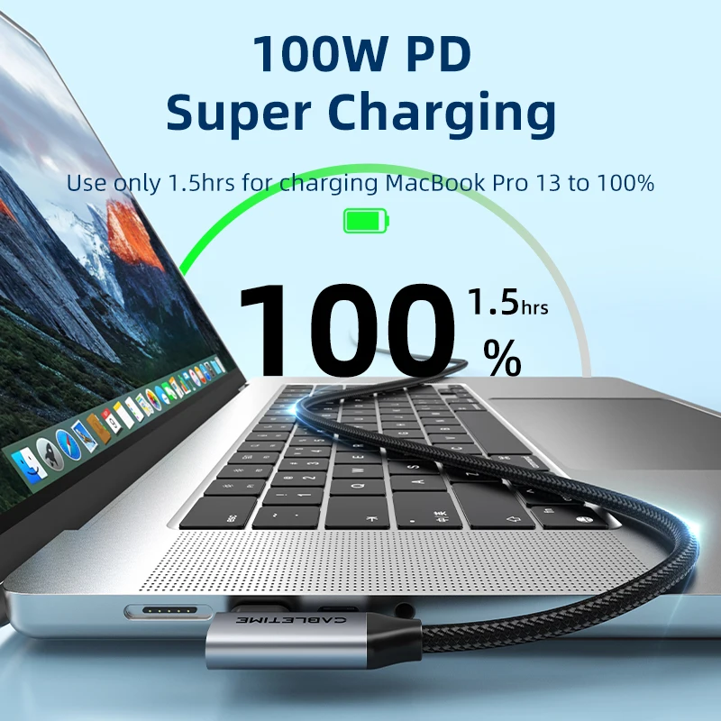 CABLETIME USB C 3,2 Gen 2 20Gbps Cable 90 grados PD 100W 4K 60Hz HDR visión 3D para portátil iPad pintura proyección C448 - imagen 2
