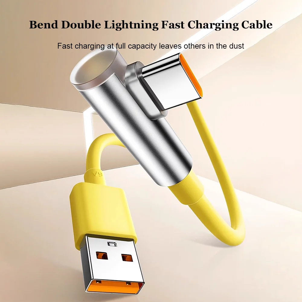 Para Xiaomi Cable de Carga Súper Rápida 120W 90 ° Codo tipo C a USB A cargador rápido para iPhone 17 16 Huawei Samsung S25 24 OnePlus - imagen 2