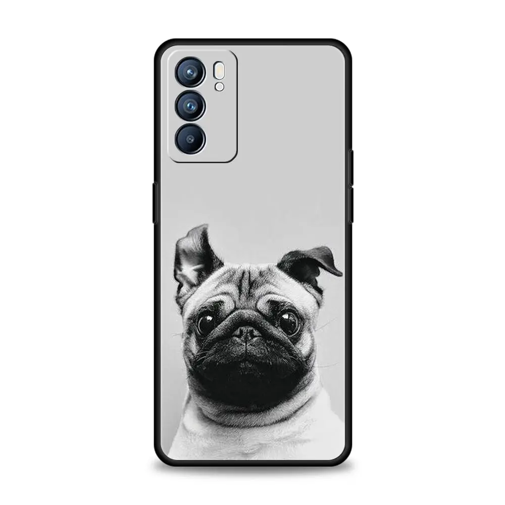 Funda de teléfono para Oppo Reno13 Reno12 Reno11 F Reno10 Pro A54 A53 A95 A76 A74 A57 A98 A80 A79 5G A78 4G cubierta negra Pug de primer plano - imagen 5