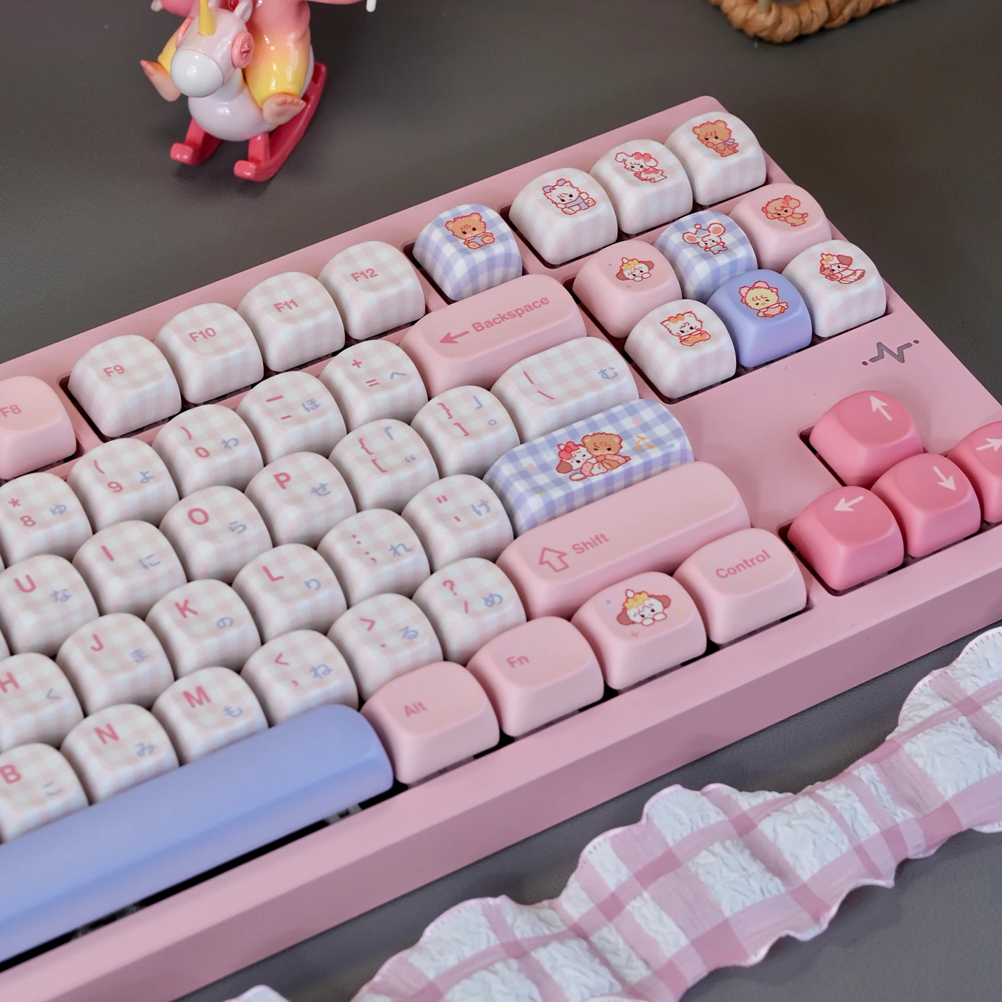 Juego de teclas con tema de rejilla rosa, sublimación PBT de cereza/MOAprofile, teclas hechas a mano personalizadas para accesorios de teclado mecánico - imagen 2