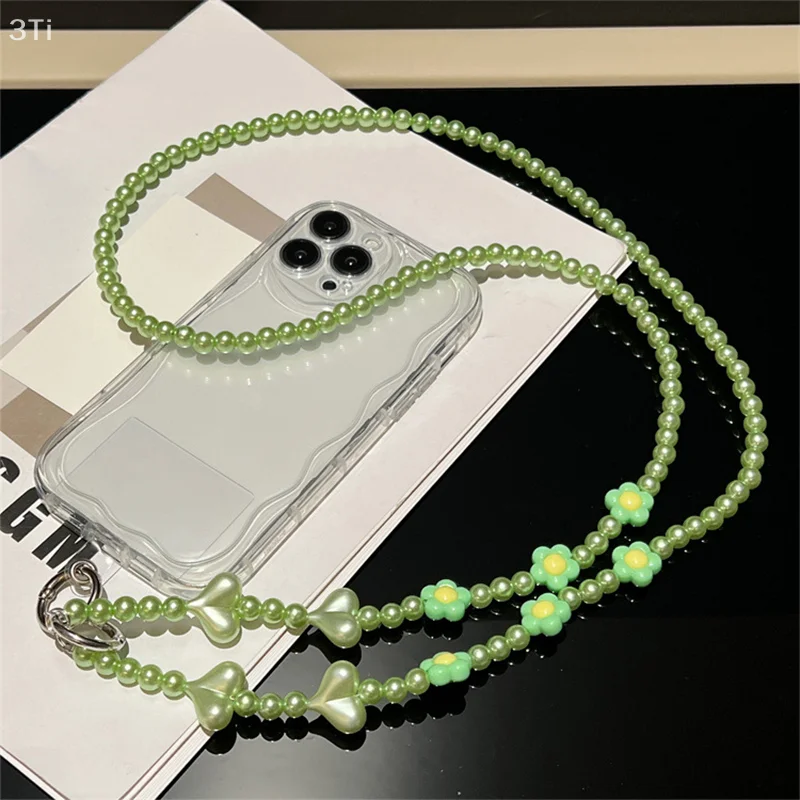 Bandolera Universal antipérdida con cuentas de flores y corazón de amor, cadena larga para teléfono, funda para teléfono, bolsas, colgantes, decoración, regalos - imagen 3