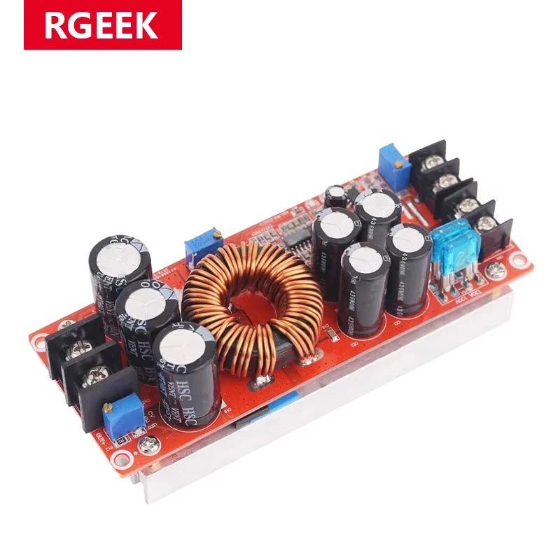 RGEEK 1200W 20A DC Convertidor Boost Módulo de fuente de alimentación elevador EN 8-60V SALIDA 12-83V con disipador de calor 1200 W 12V a 24V 48V