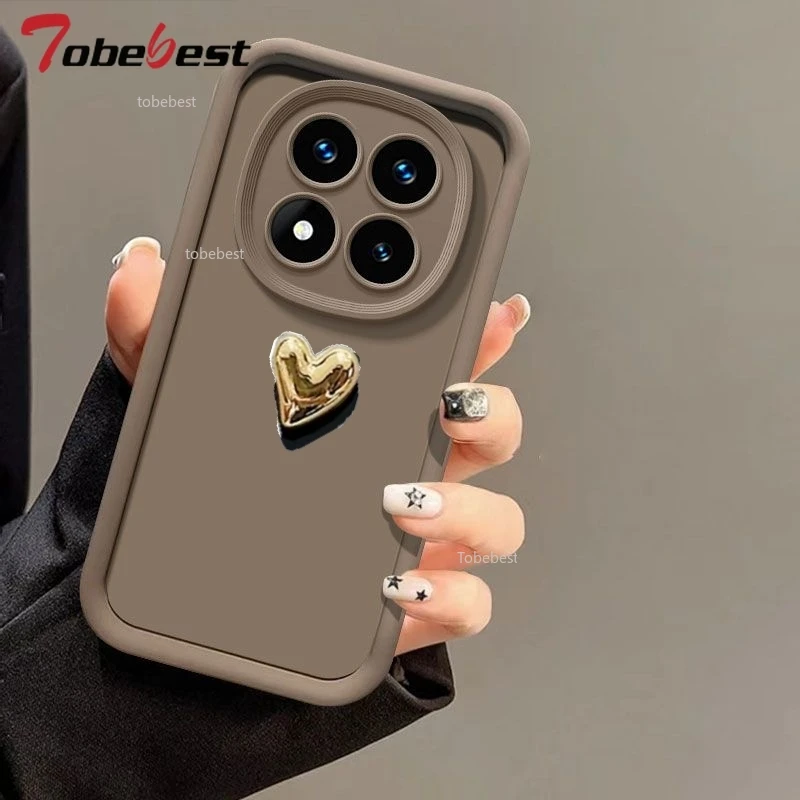 Funda de silicona con forma de corazón dorado 3D para Xiaomi Redmi Note 14 13 12 11 10 9 8 Pro 11S 10S 9S 4G 5G, funda mate suave caramelo - imagen 4