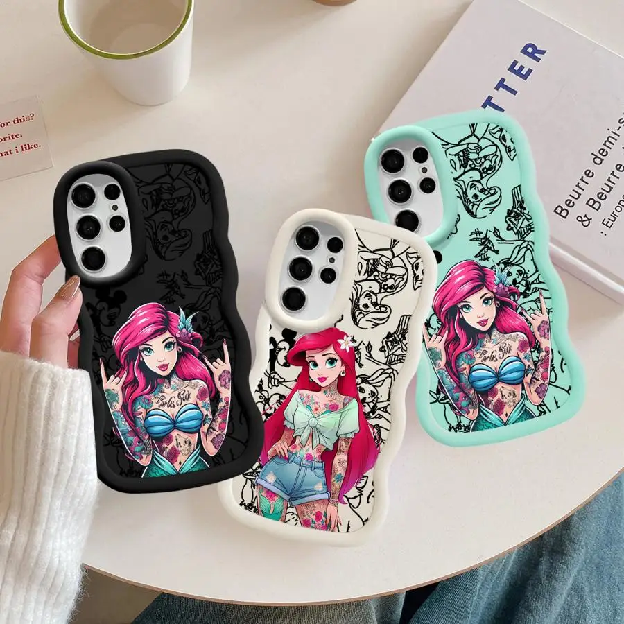 Funda de princesa Ariel con tatuaje de Disney para Samsung Galaxy S24 S22 Ultra S25 S23 Plus S20 S21 FE, funda suave para teléfono