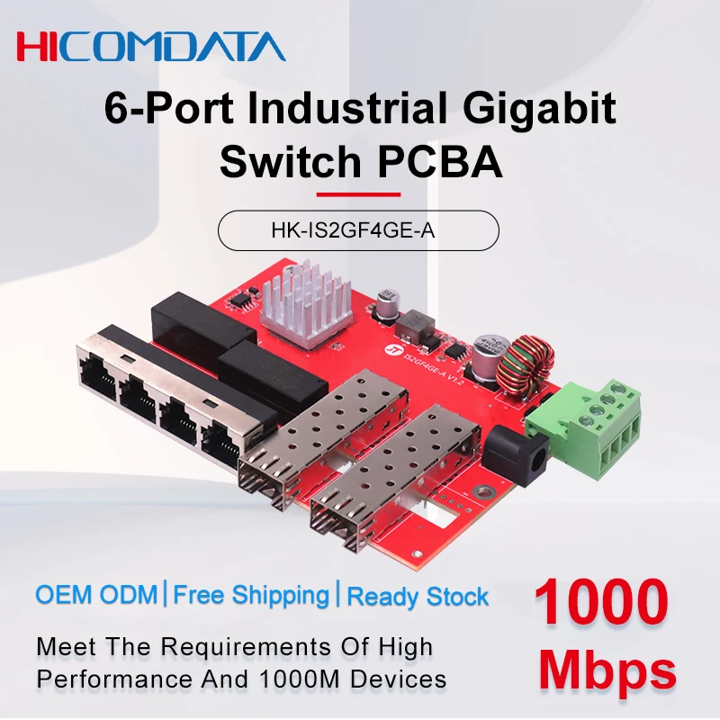 Conmutador Ethernet Gigabit de 6 puertos de grado industrial PCBA con 2 SFP y 4 RJ45-40 °   C~85 °   C Conmutador Ethernet PCBA compatible con OEM/ODM - imagen 2