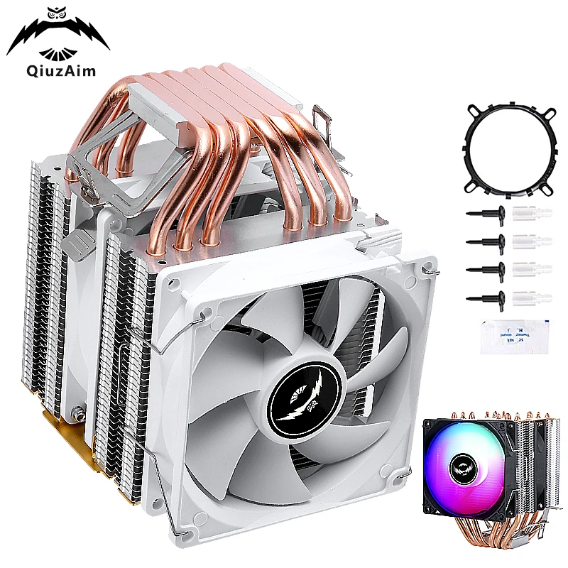 QiuzAim PC Cpu ventilador de refrigeración instalar LGA115x 1200 1700 18xx 1366 AMD am4 Torres gemelas 6 tubos de calor eficiente refrigerado por aire 90mm 4 pines/PWM - imagen 2