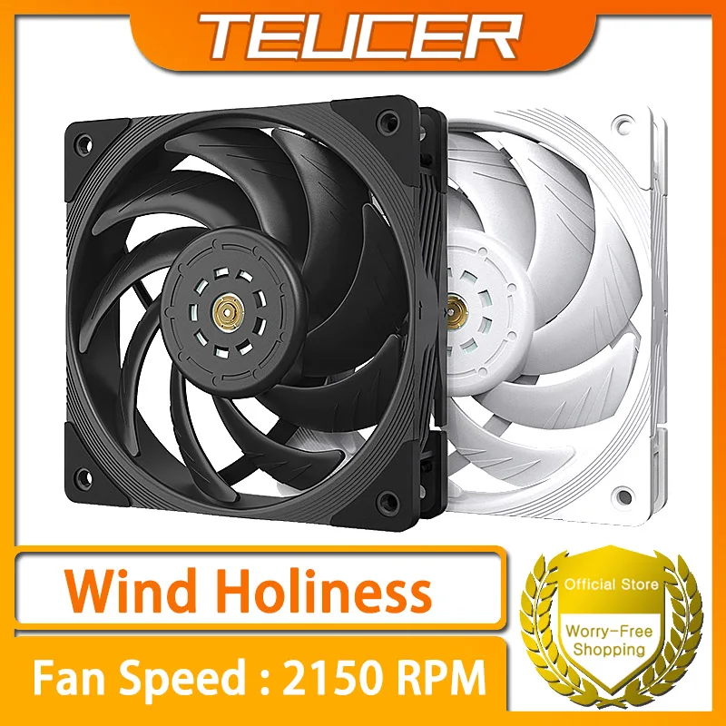 TEUCER-ventilador de refrigeración de viento, 12cm, 12V, 4 pines, PWM, 2150RPM, S-FDB, ventilador silencioso con rodamiento para caja de ordenador