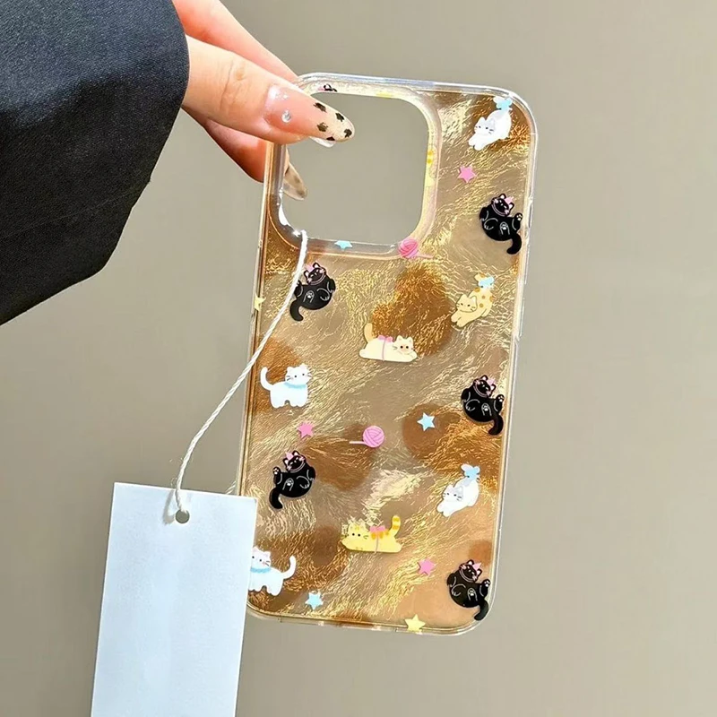 Patrón de vórtice marrón amor corazón gato funda de teléfono transparente para iPhone 17 16 15 14 13 12 11 Pro Max XS XR X 7 Plus funda suave de silicona - imagen 4