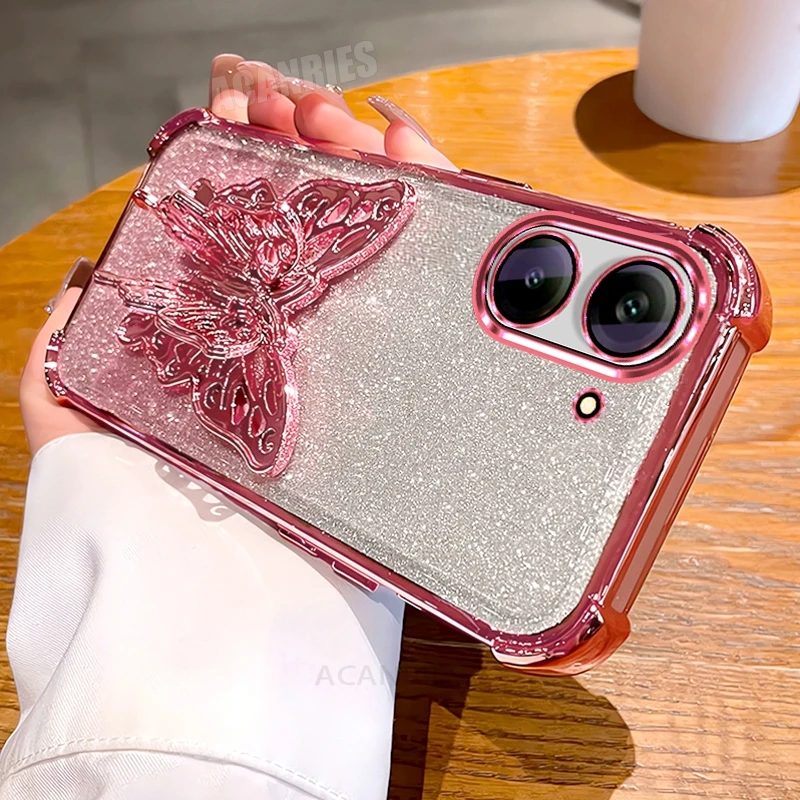 Redmia5 funda de silicona con purpurina y soporte de mariposa de lujo para Xiaomi Redmi A5 A3 A3x A2 A1 funda con soporte chapado a prueba de golpes Redmia3