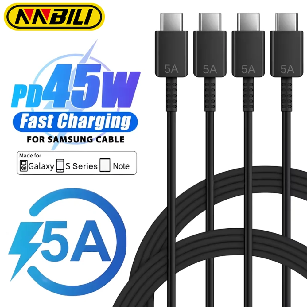 NNBILI-Cable de carga súper rápida para móvil, Cable de datos de carga rápida, 5A, 45W, Dual USB C, para iPhone 15, Samsung S24 Plus, Note 20, Ultra PD, 1-4 unidades