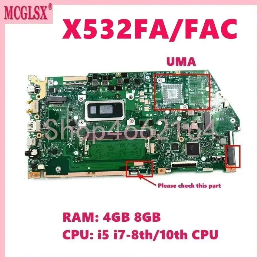 Placa base para ordenador portátil X532FL i5 i7-8th/10th CPU 4GB/8G-RAM para For Asus X532F X532FLC X532FA X532FAC X532FL S532F K532F V532F - imagen 4