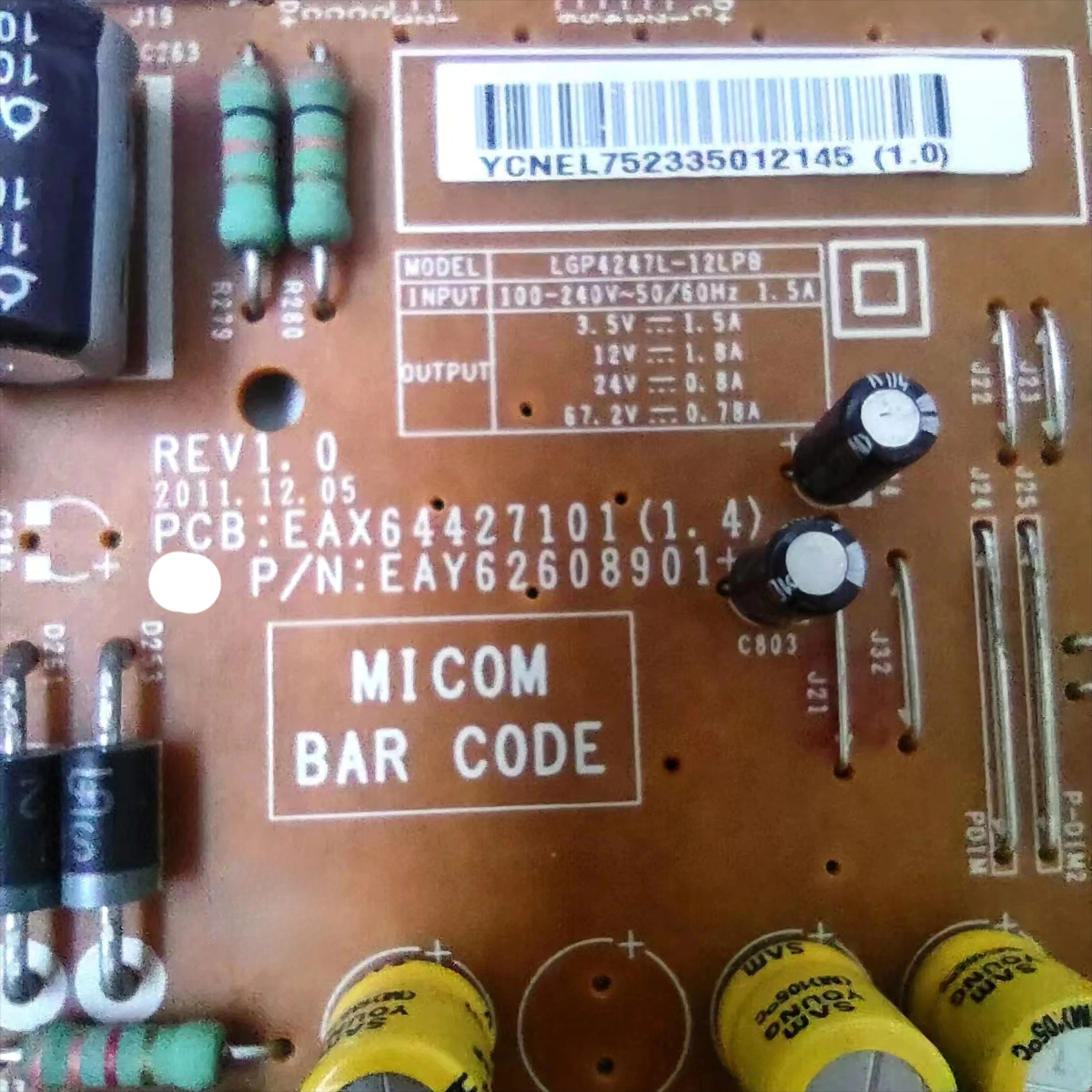 Placa de fuente de alimentación EAX64427101 (1,4), EAY62608901 REV 1,0 para 42LS4100, 42LM5800-UC, 42LM6200-UE, 42LS5700, 42LS570S, 42LM620S, 42LM620T - imagen 2