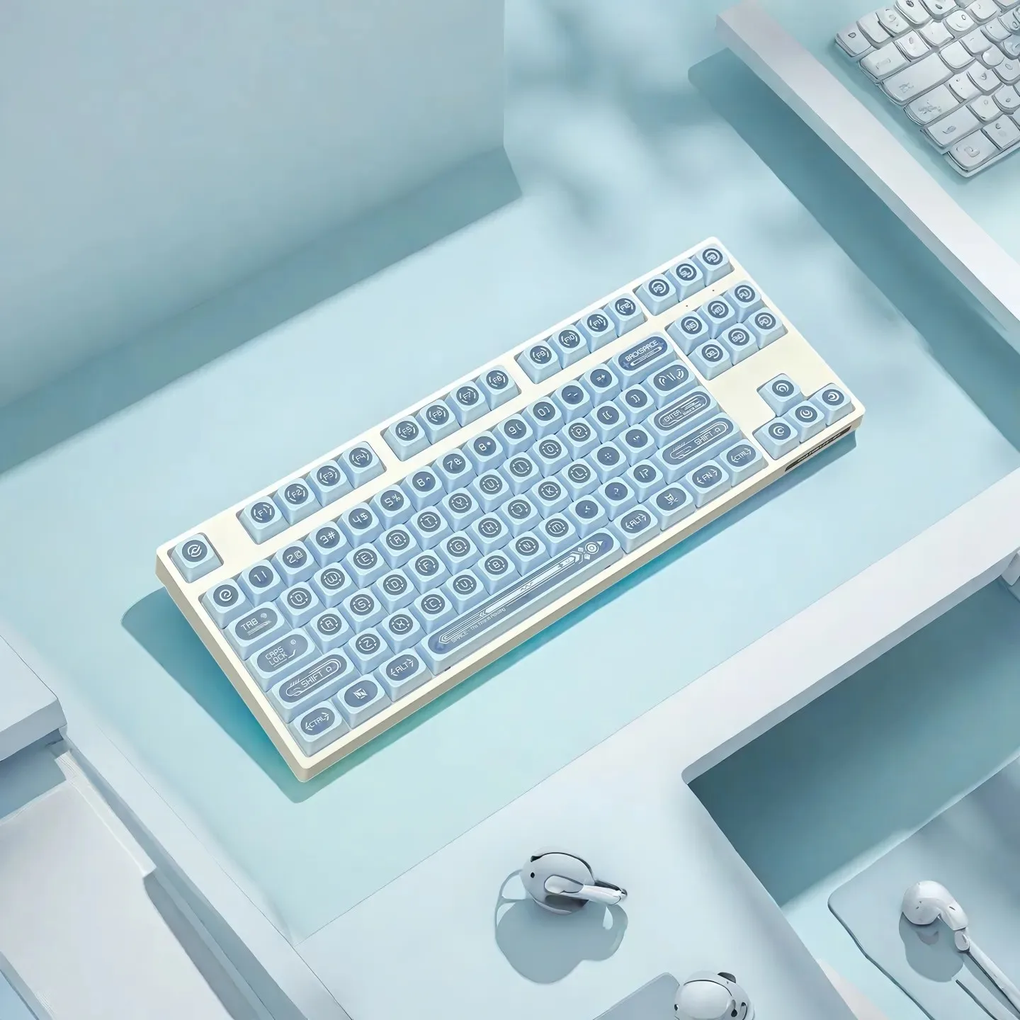 Tapa de tecla transparente de ojo de gato azul de 136 teclas, teclas Sub de tinte brillante con perfil de cereza para teclado mecánico 60% 65% 80% 100% - imagen 4