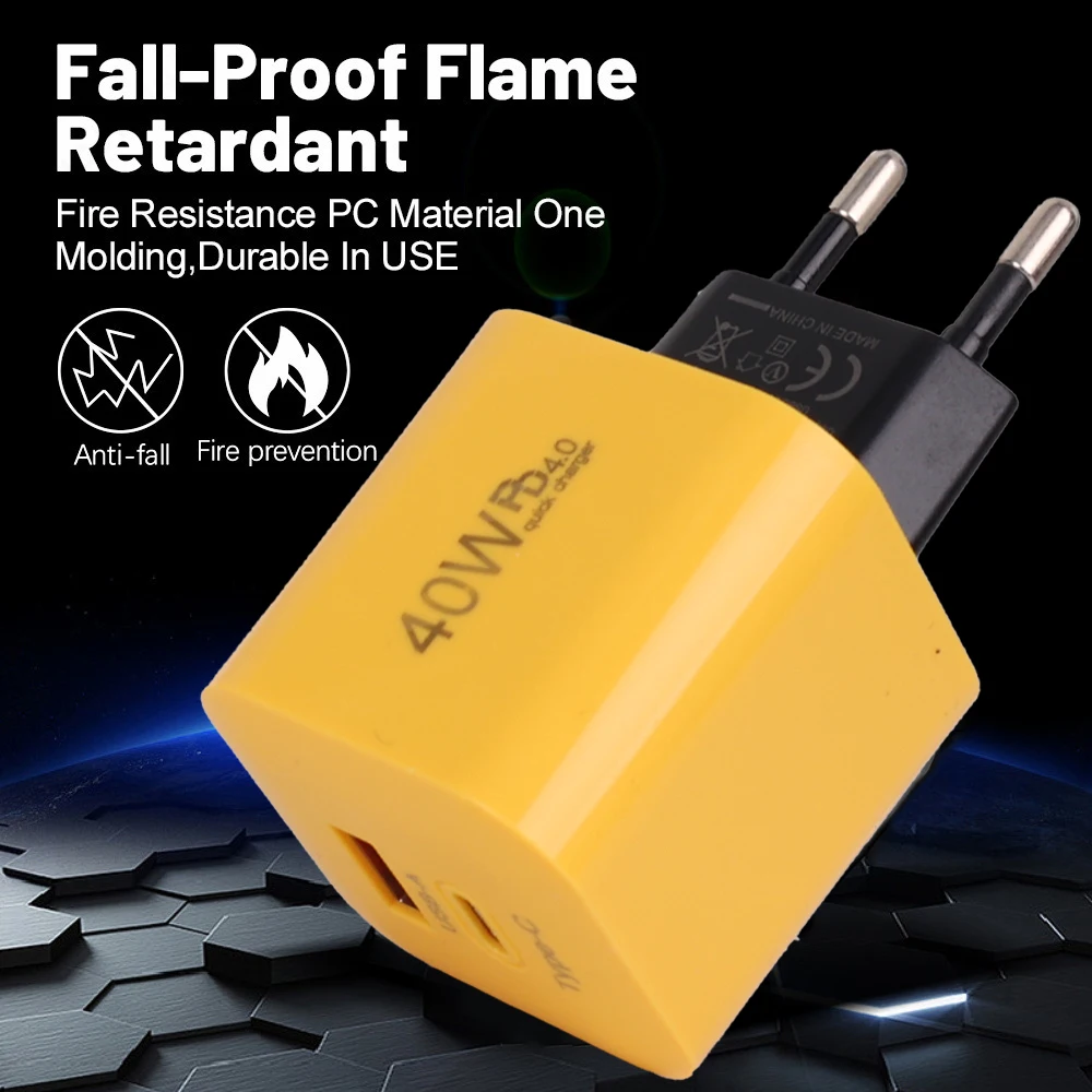 Adaptador de cargador de pared USB A tipo C de doble puerto de carga súper rápida de 40W para teléfonos Samsung Huawei Xiaomi Mi Android enchufes UE/EE. UU. - imagen 5