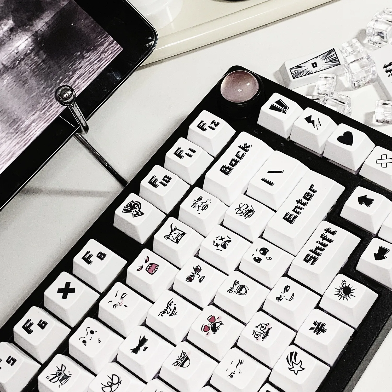 Teclas de perfil de cereza PBT de 127 teclas, teclas de sublimación de tinte con tema de emoticono para interruptor Mx, teclas de teclado mecánico, personalizadas, DIY - imagen 3